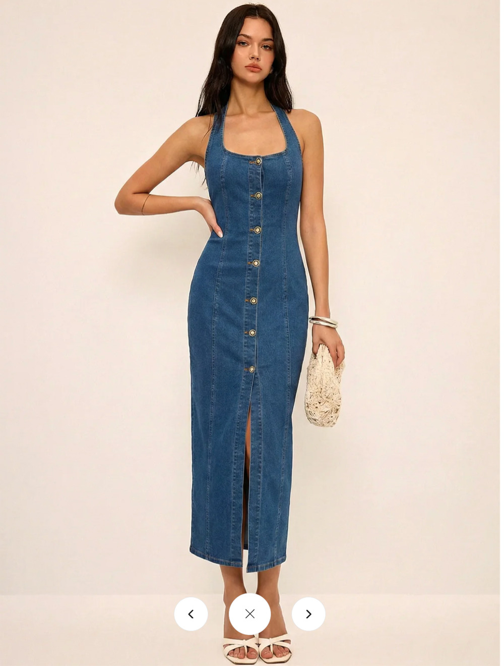 NWT Commense Denim Halter Button Front Maxi Dress Sz M - Picture 1 of 6